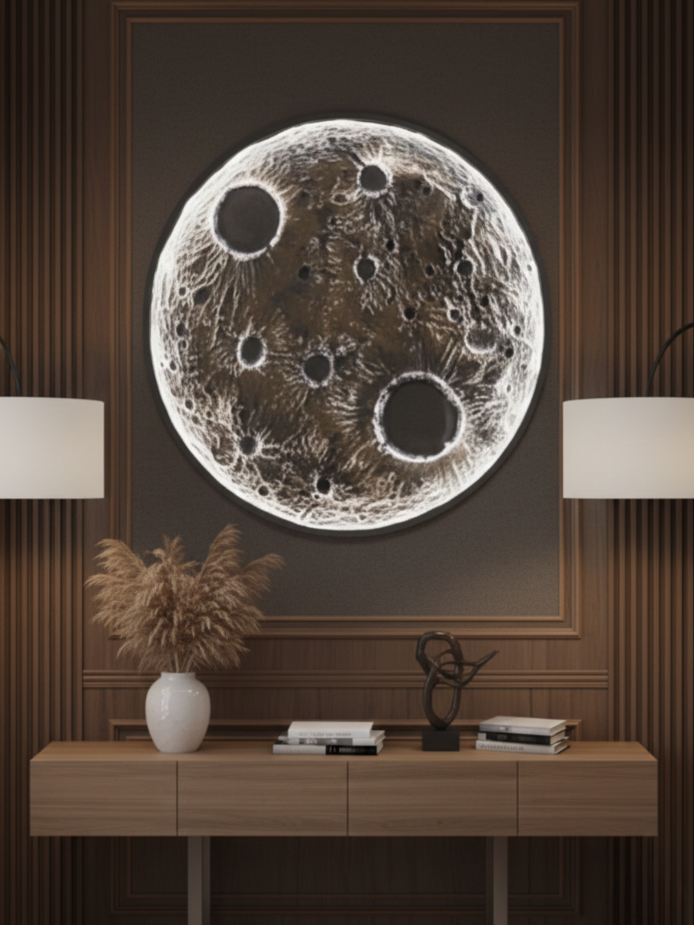 Handmade LED Moon Wall Decor – 3D Relief Sculpture
