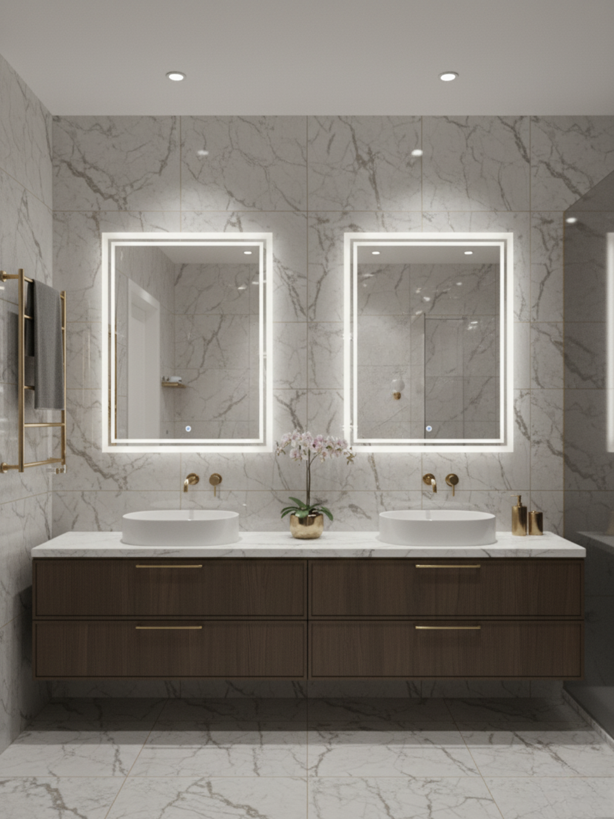 LED Mirror Capricornus in Modern Bathroom - Elegant Rectangular Mirror with Neutral 4000K LED Light