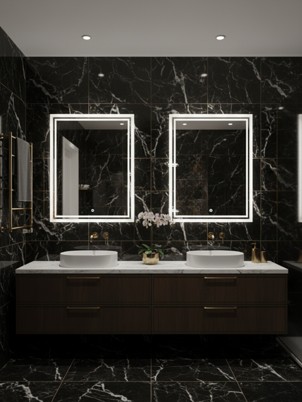 LED Mirror Capricornus - Side View Showing Slim Construction and Premium Polish Craftsmanship