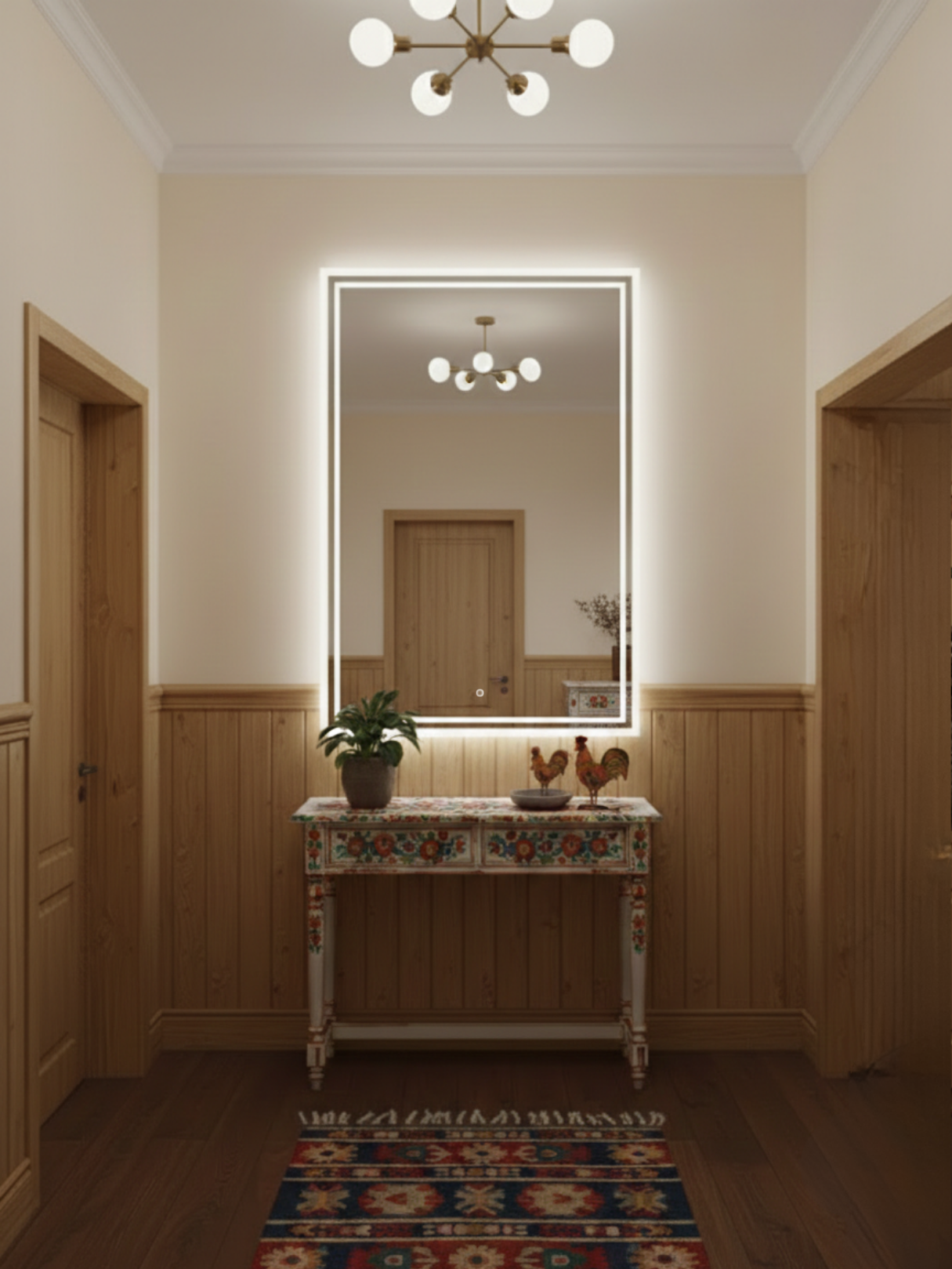 LED Mirror Capricornus - Close-up of Touch Switch Control and Even LED Illumination
