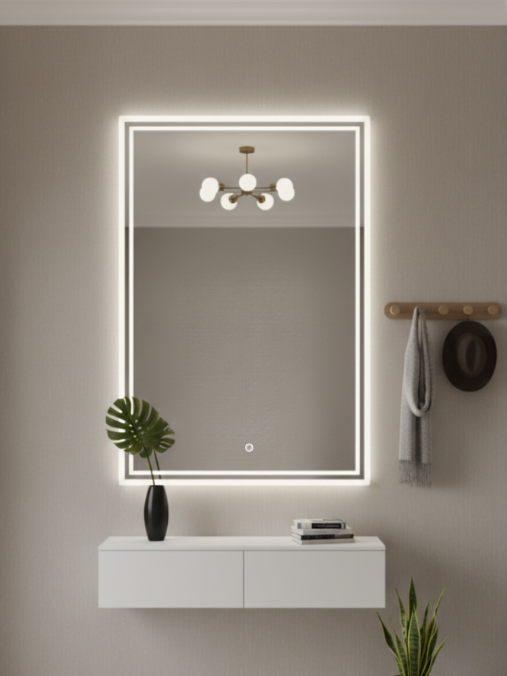 LED Mirror Capricornus with Touch Switch - Rectangular Bathroom Mirror with LED Lighting, Made in Poland by Anima & Art