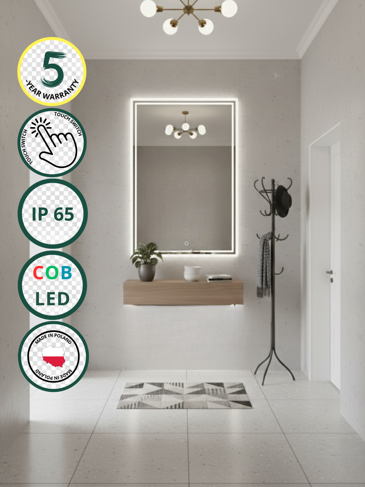 LED Mirror Capricornus - Detail of LED Backlight with Touch Switch Function, Luxury Finish