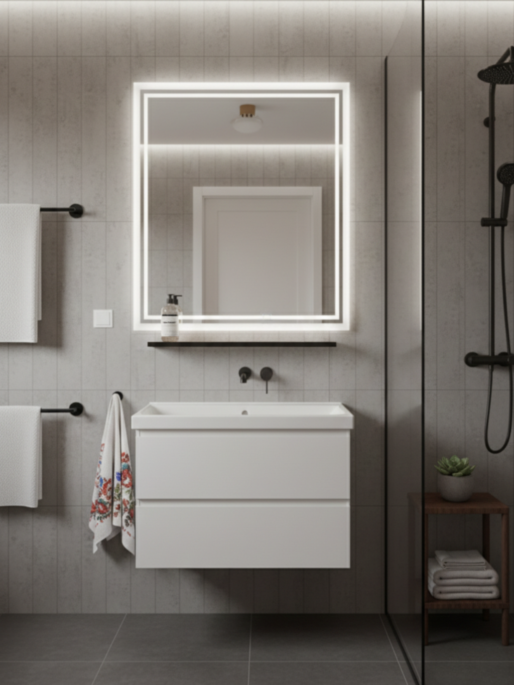 LED Mirror Capricornus with Wall Switch - Rectangular Bathroom Mirror with LED Lighting, Made in Poland by Anima & Art