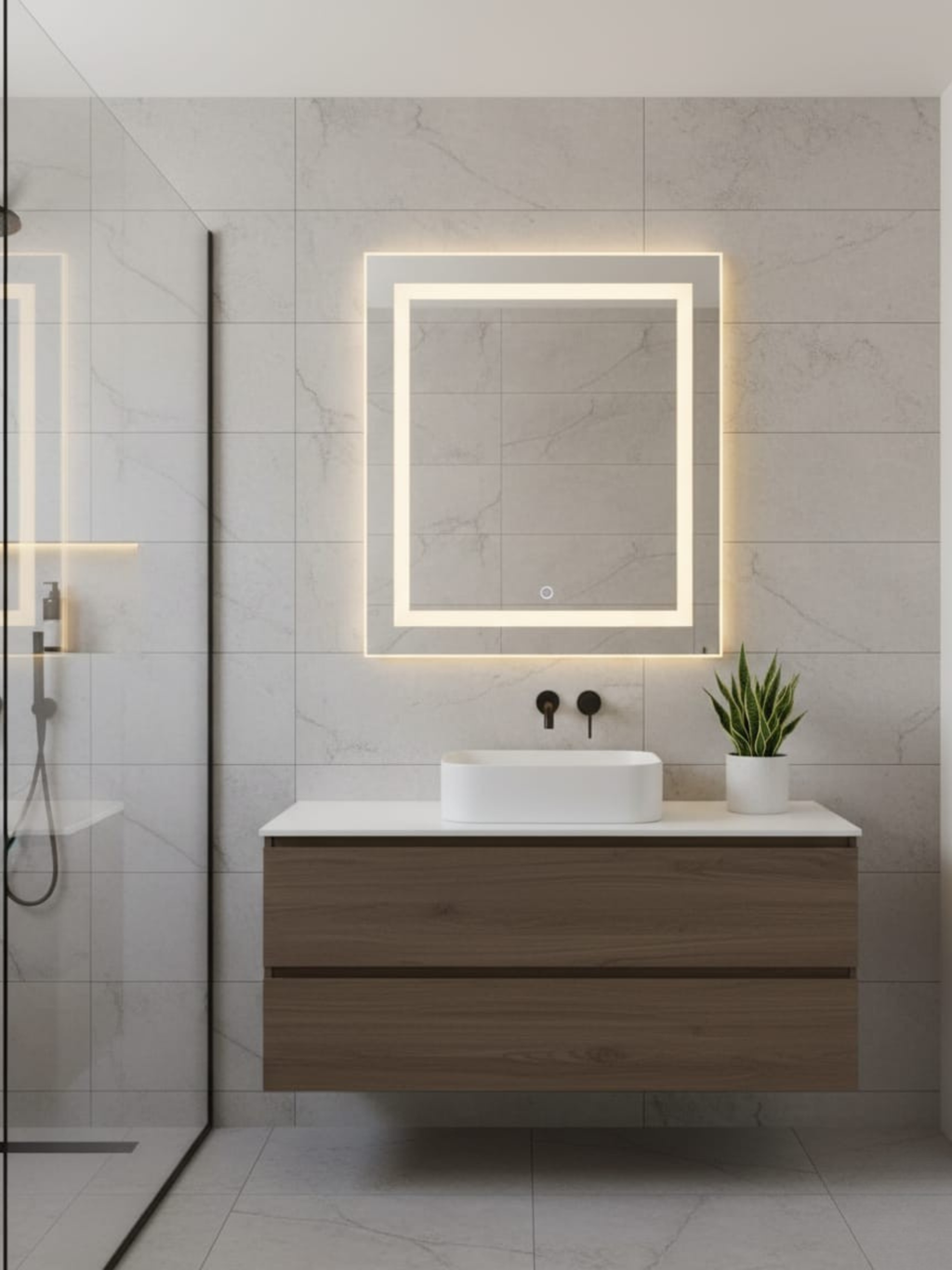 LED Mirror La Luna with Touch Switch - Rectangular Bathroom Mirror with LED Lighting, Made in Poland by Anima & Art
