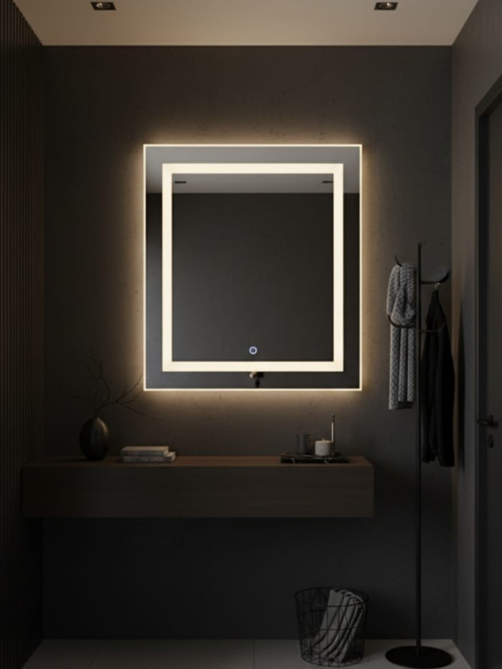LED Mirror La Luna in Modern Bathroom - Elegant Rectangular Mirror with Warm 3000K LED Light