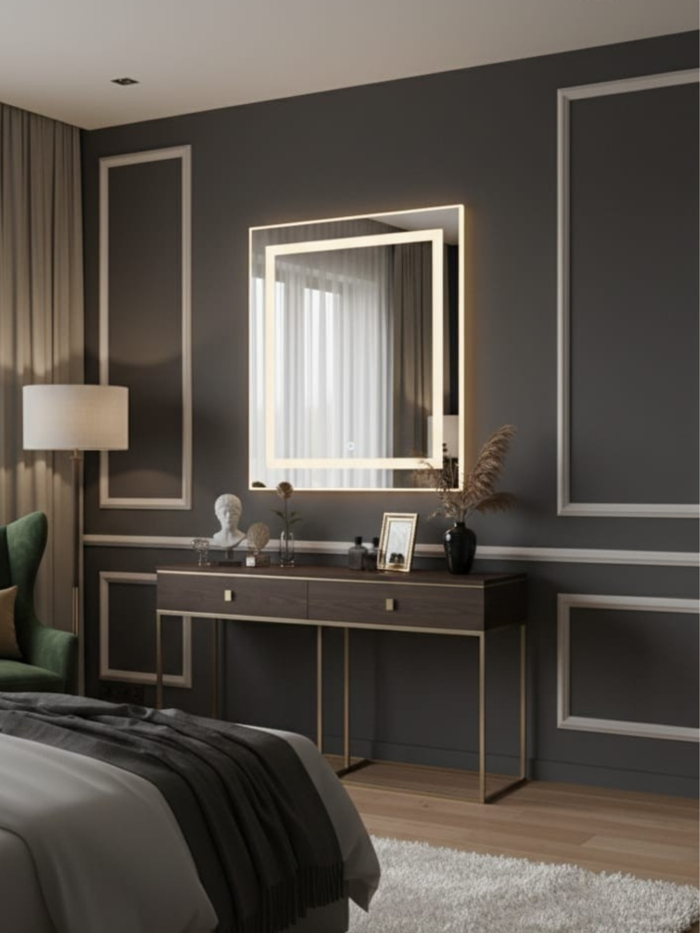 LED Mirror La Luna - Detail of LED Backlight with Touch Switch Function, Luxury Finish