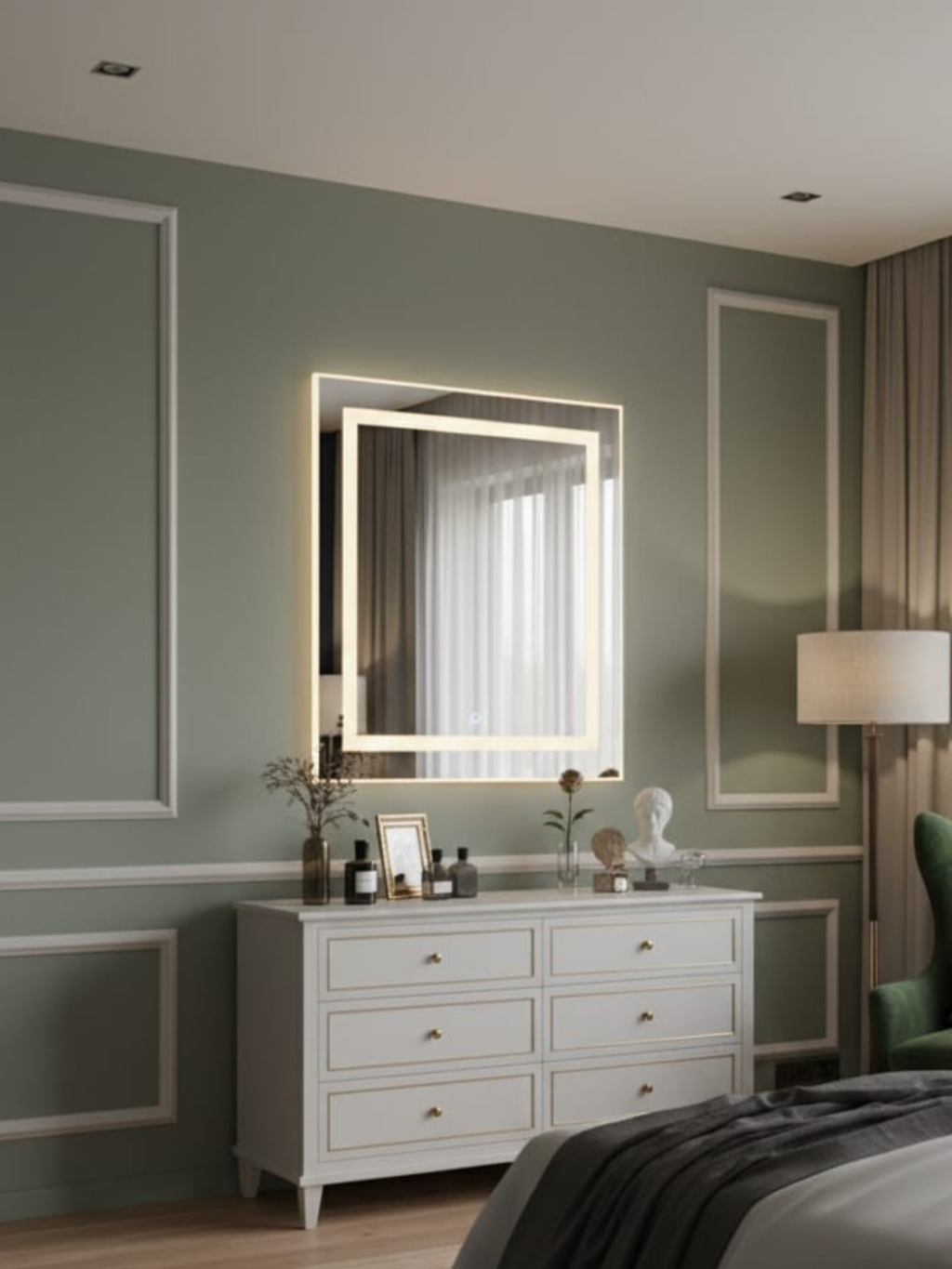 LED Mirror La Luna in Bathroom Interior - Modern Design with Functional LED Lighting