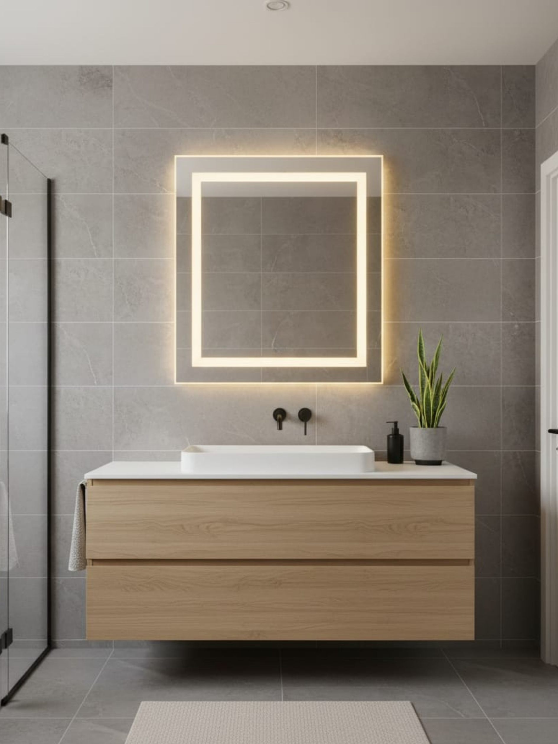 LED Mirror La Luna with Wall Switch - Rectangular Bathroom Mirror with LED Lighting, Made in Poland by Anima & Art