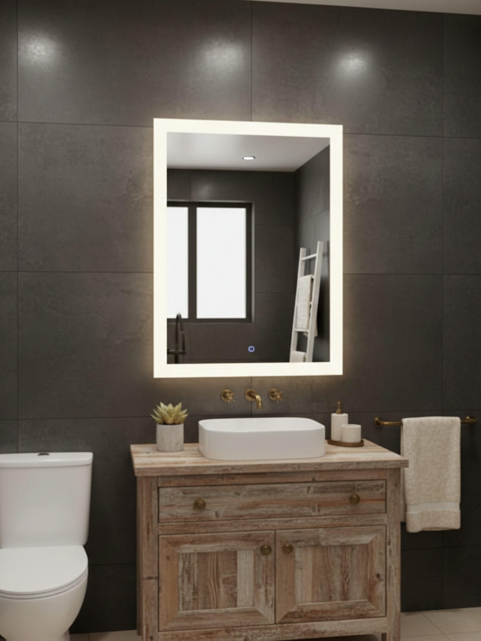 LED Mirror Lena with Touch Switch - Rectangular Bathroom Mirror with LED Lighting, Made in Poland by Anima & Art