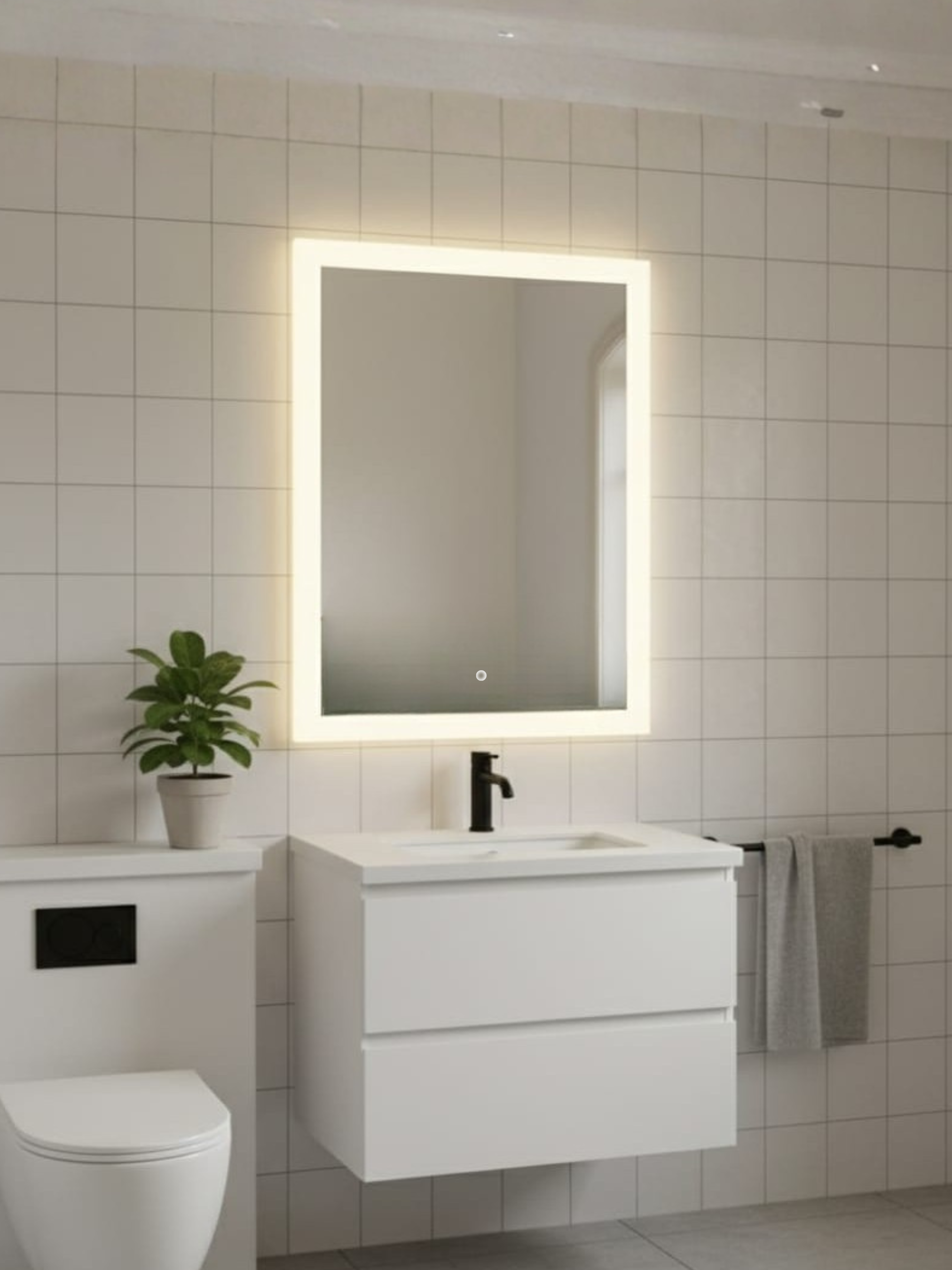 LED Mirror Lena in Modern Bathroom - Elegant Rectangular Mirror with Warm 3000K LED Light