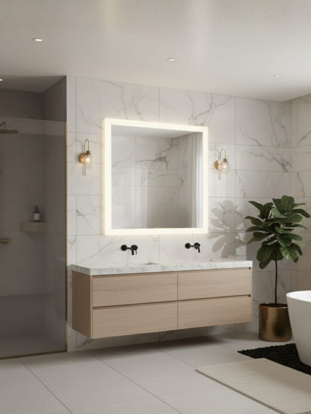 LED Mirror Lena - Side View Showing Slim Construction and Premium Polish Craftsmanship