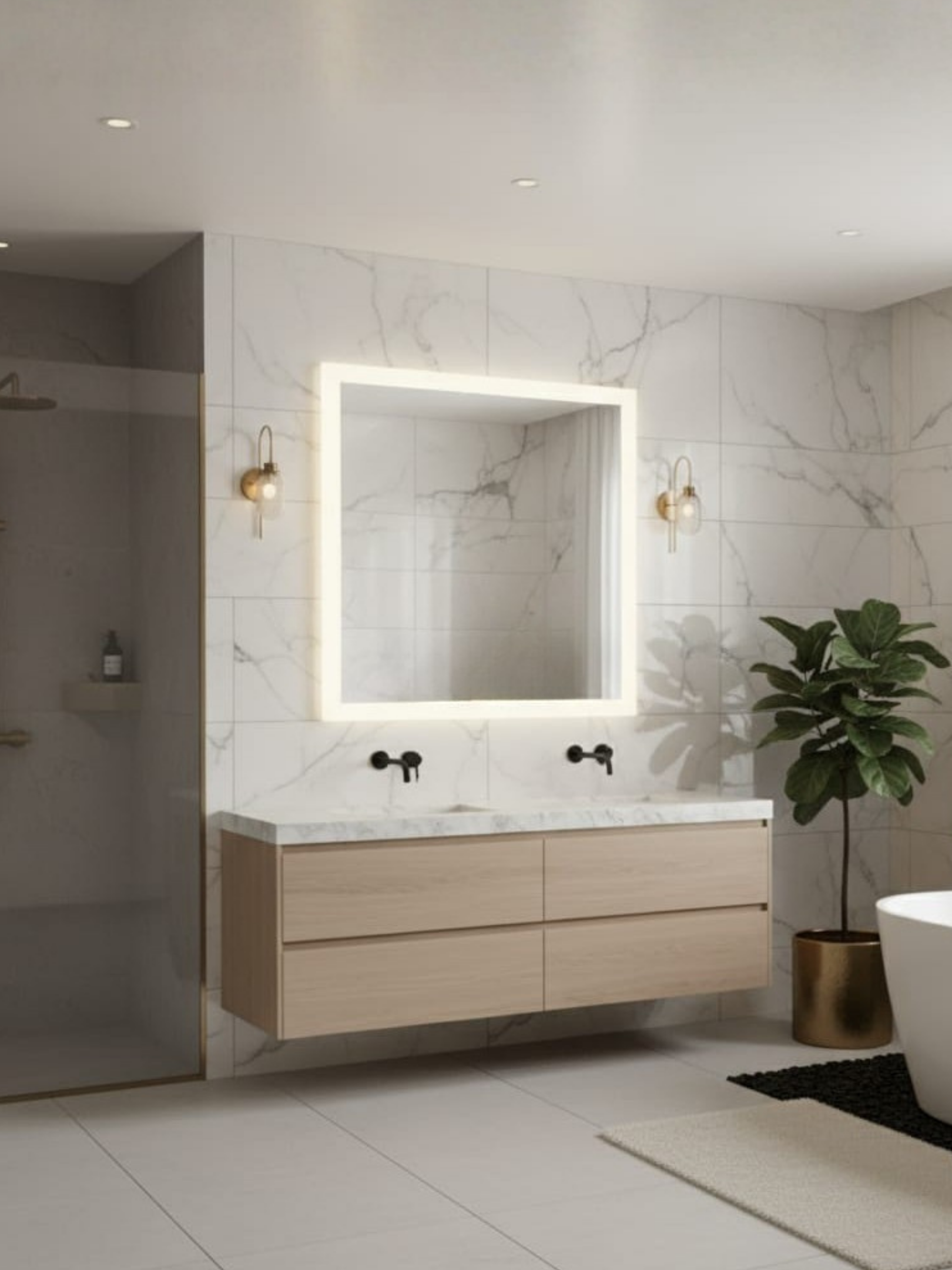 LED Mirror Lena - Side View Showing Slim Construction and Premium Polish Craftsmanship