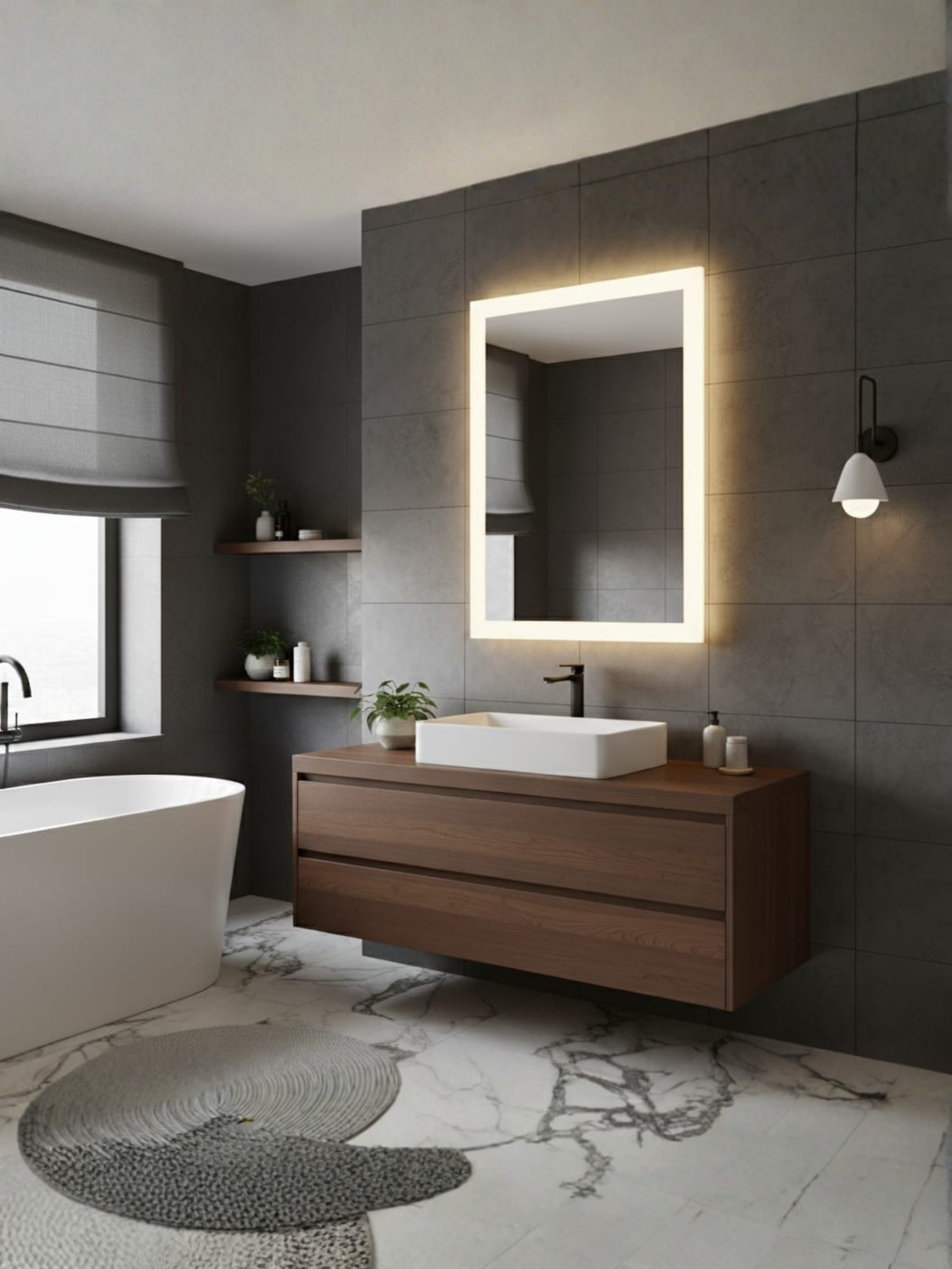 LED Mirror Lena - Detail of LED Backlight with Wall Switch Function, Luxury Finish