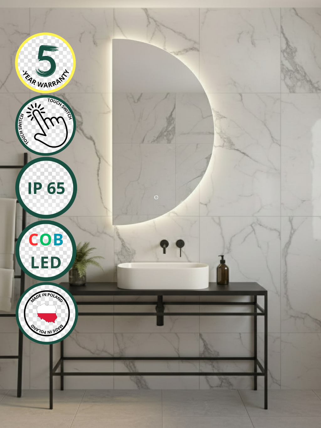 Led Mirror Moon Light - 3 Sizes - Crescent - Right