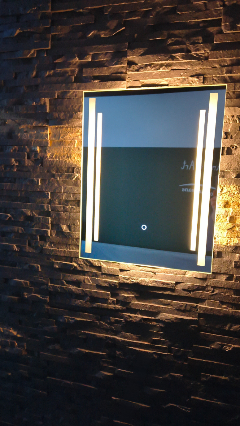 Susanna LED Wall Mirror – touch sensor detail, 21 sizes available