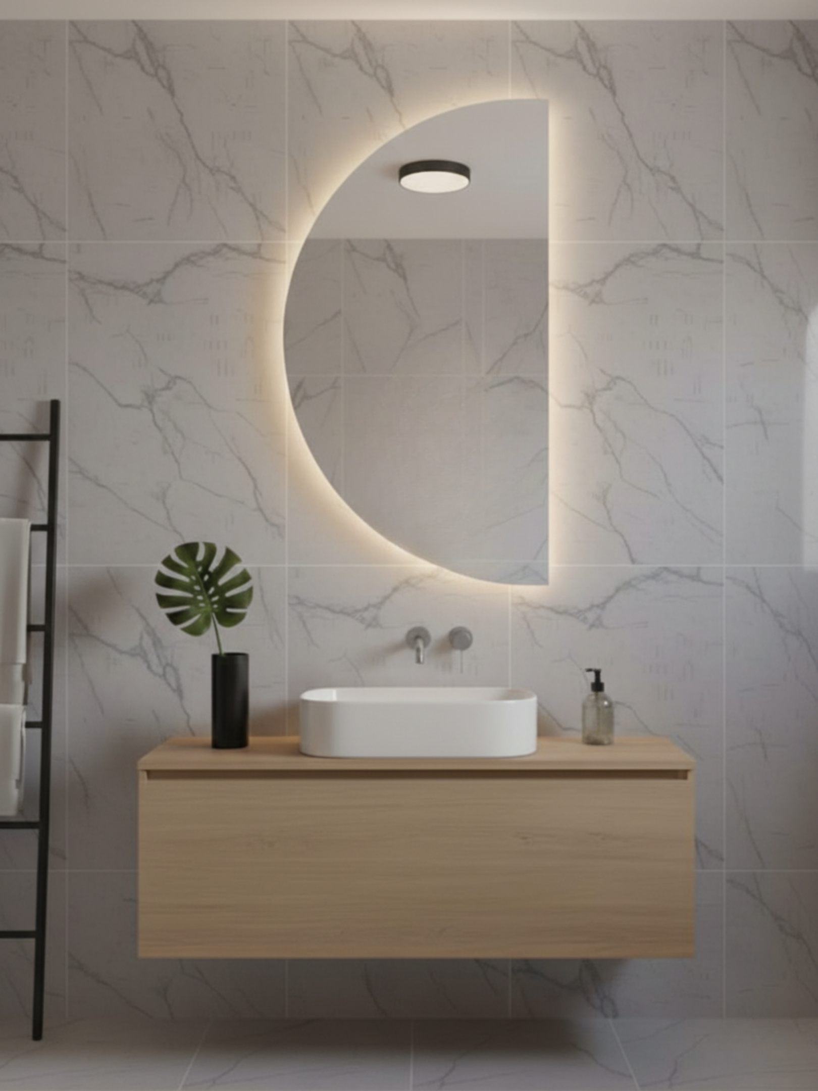 Led Mirror Moon Light - 3 Sizes - Crescent - Left