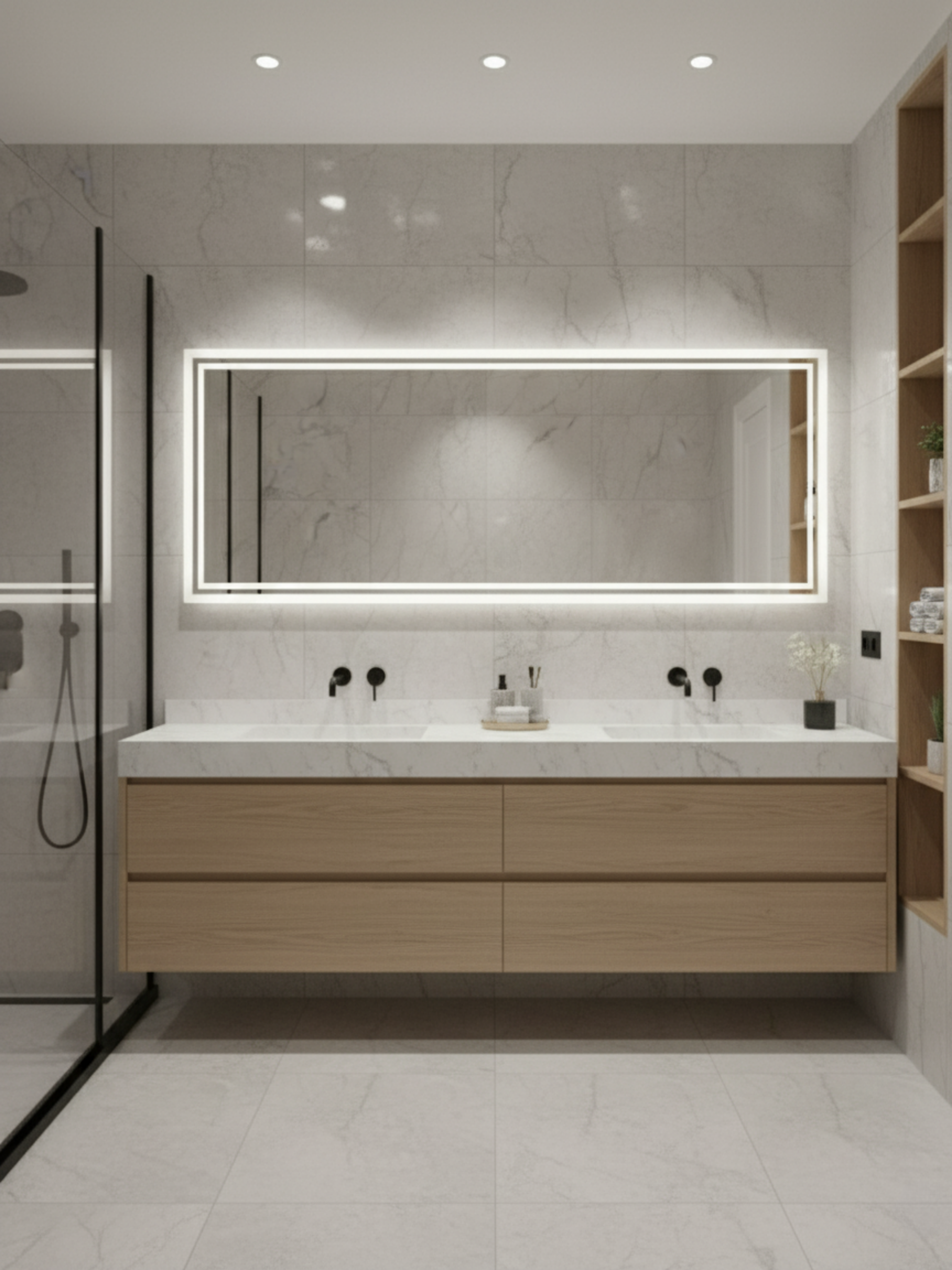 Capricornus LED mirror technical specs - 30 size dimensions chart, electrical parameters, IP65, 5-year warranty
