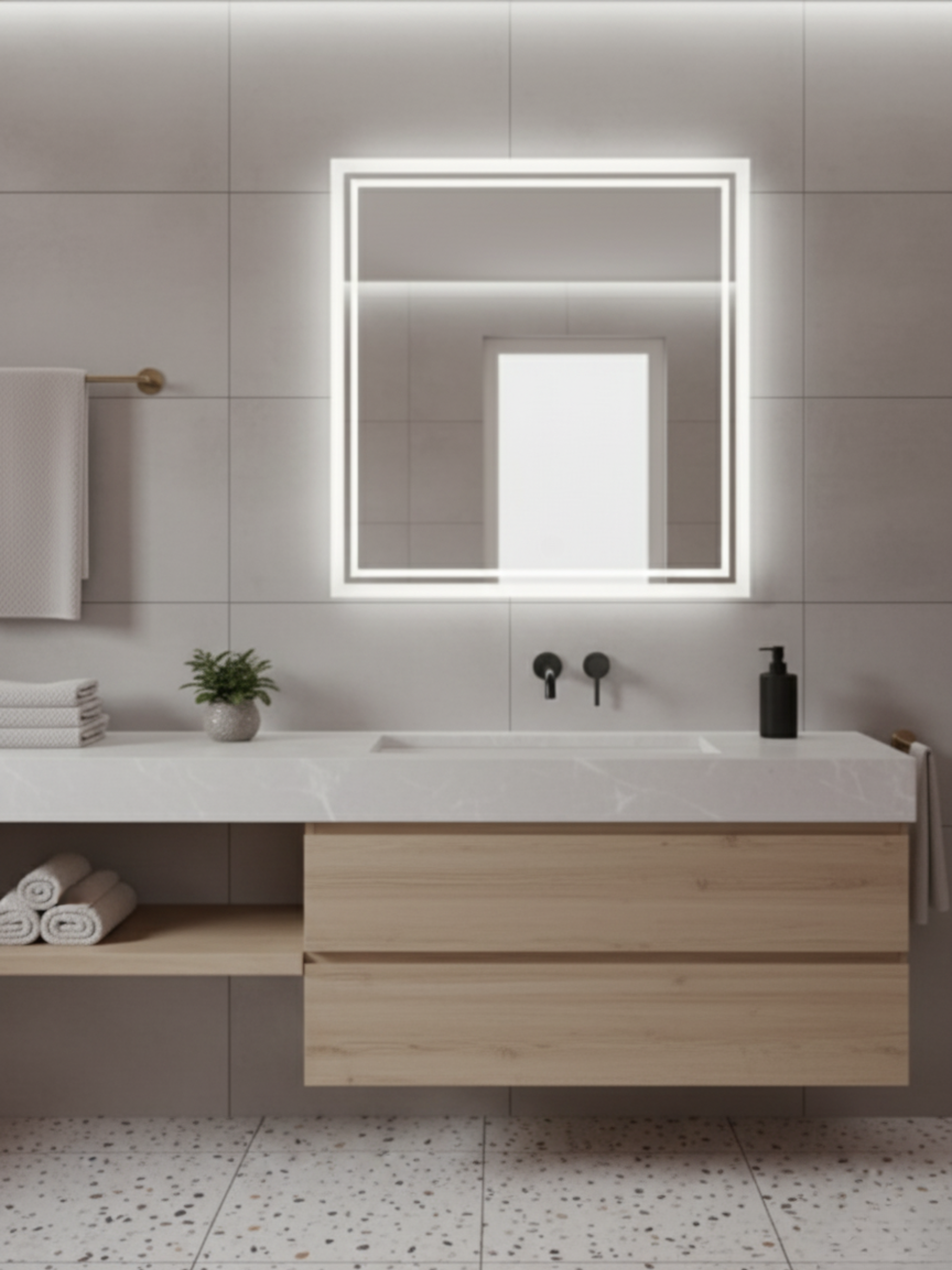 Capricornus LED mirror in modern interior - IP65 waterproof, luxury design for bathroom, bedroom & living spaces

