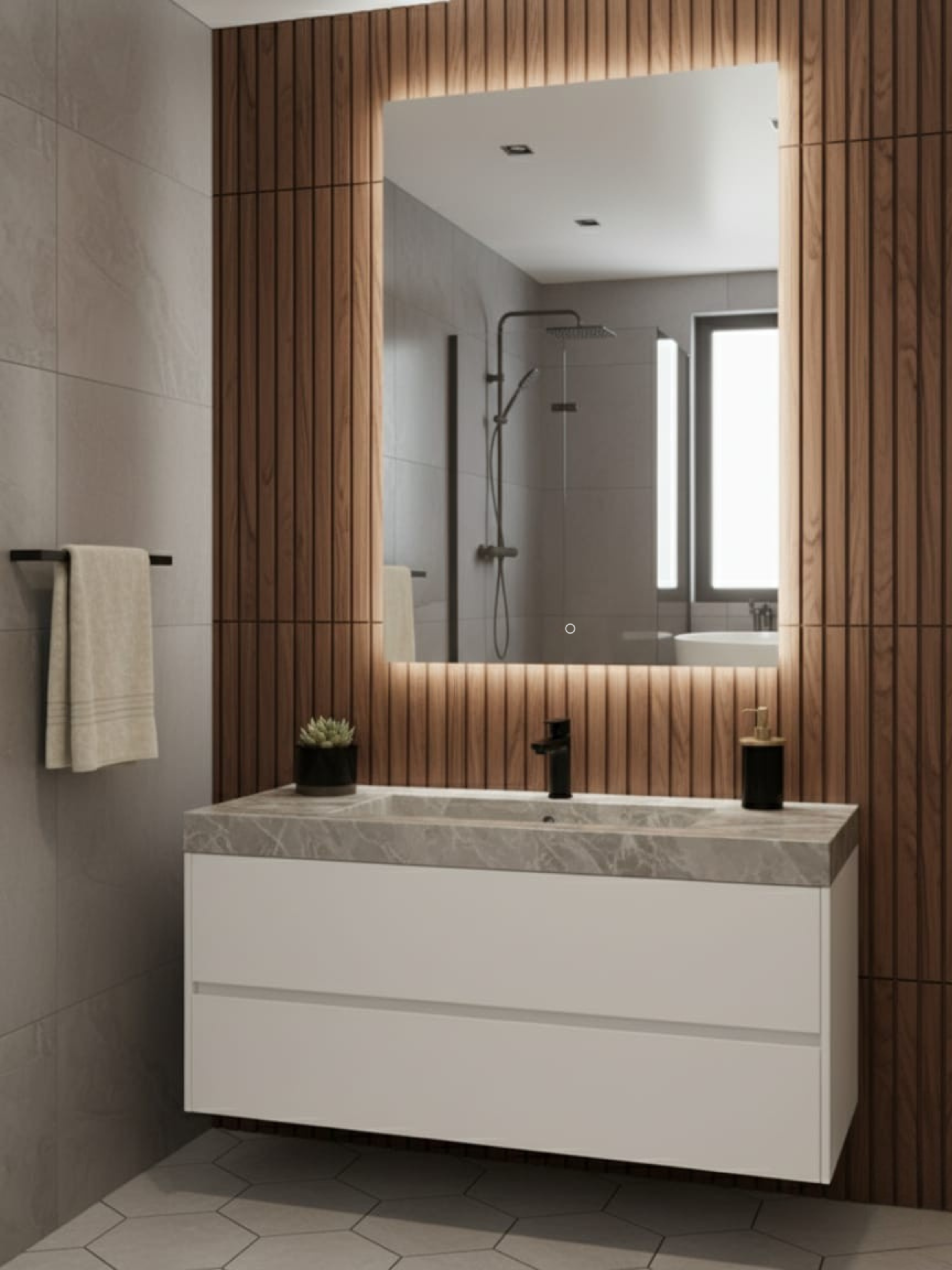 Horizon LED mirror technical specifications - dimensions chart, electrical parameters, IP65 certification, 5-year warranty
