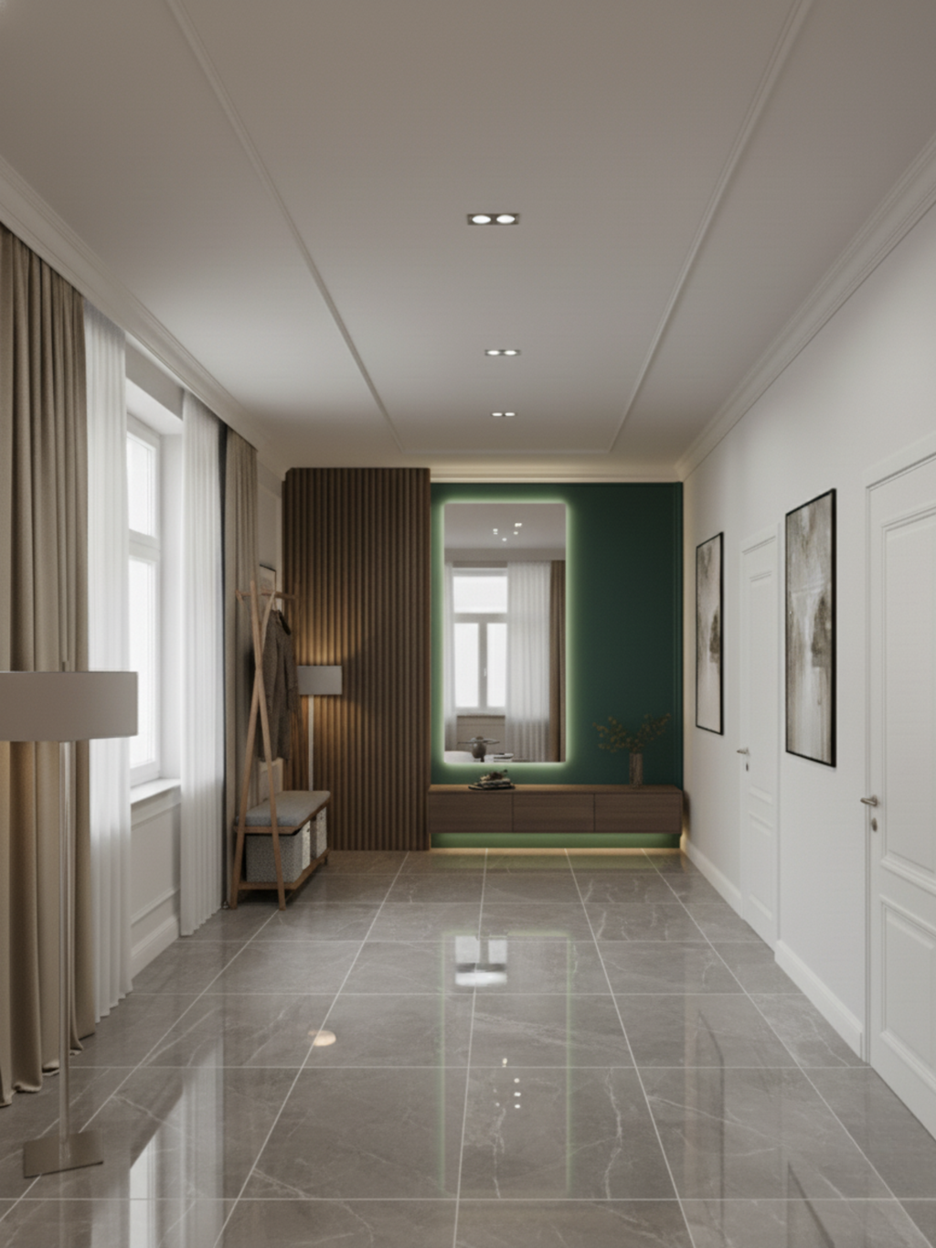 Horizon LED mirror in modern bathroom - IP65 waterproof, luxury rectangular design for bedroom & living spaces
