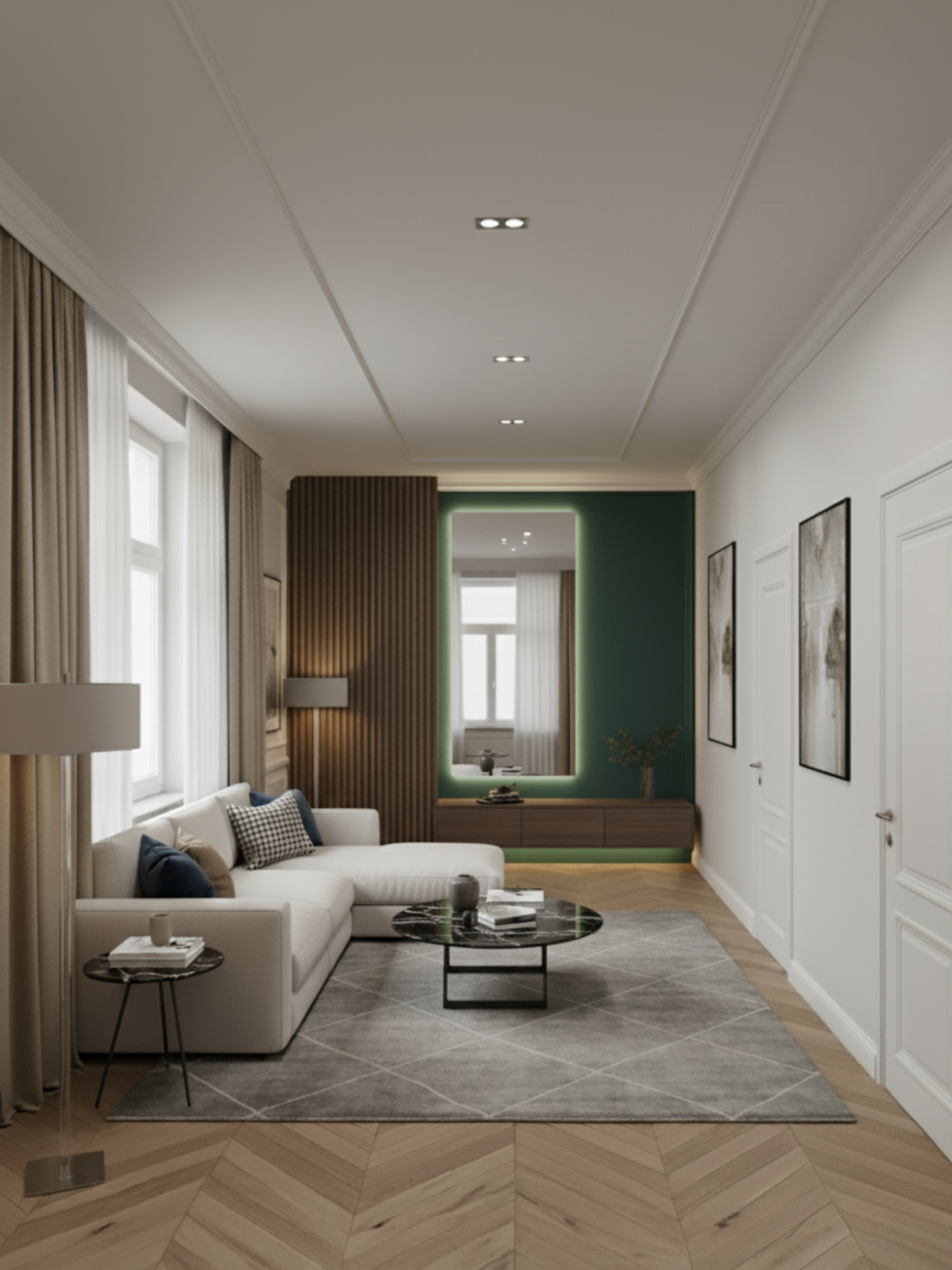 Horizon mirror premium finish detail - polished edges, precision craftsmanship, made in Poland by Anima & Art
