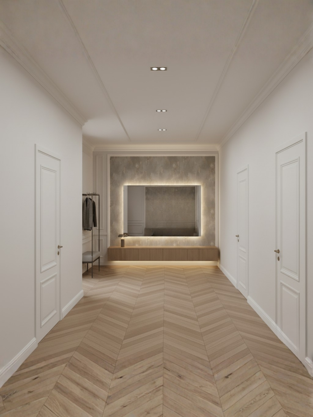 Horizon LED mirror side profile - wall mounting system, IP65 waterproof housing, compact rectangular design
