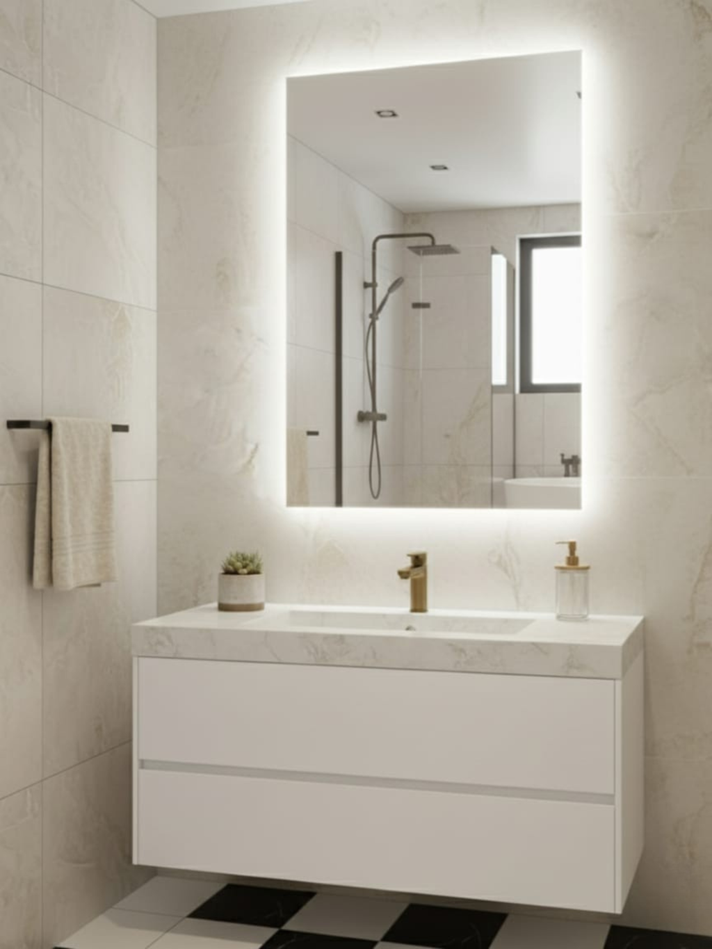 Horizon LED mirror in modern bathroom - IP65 waterproof, luxury design for bedroom & living spaces
