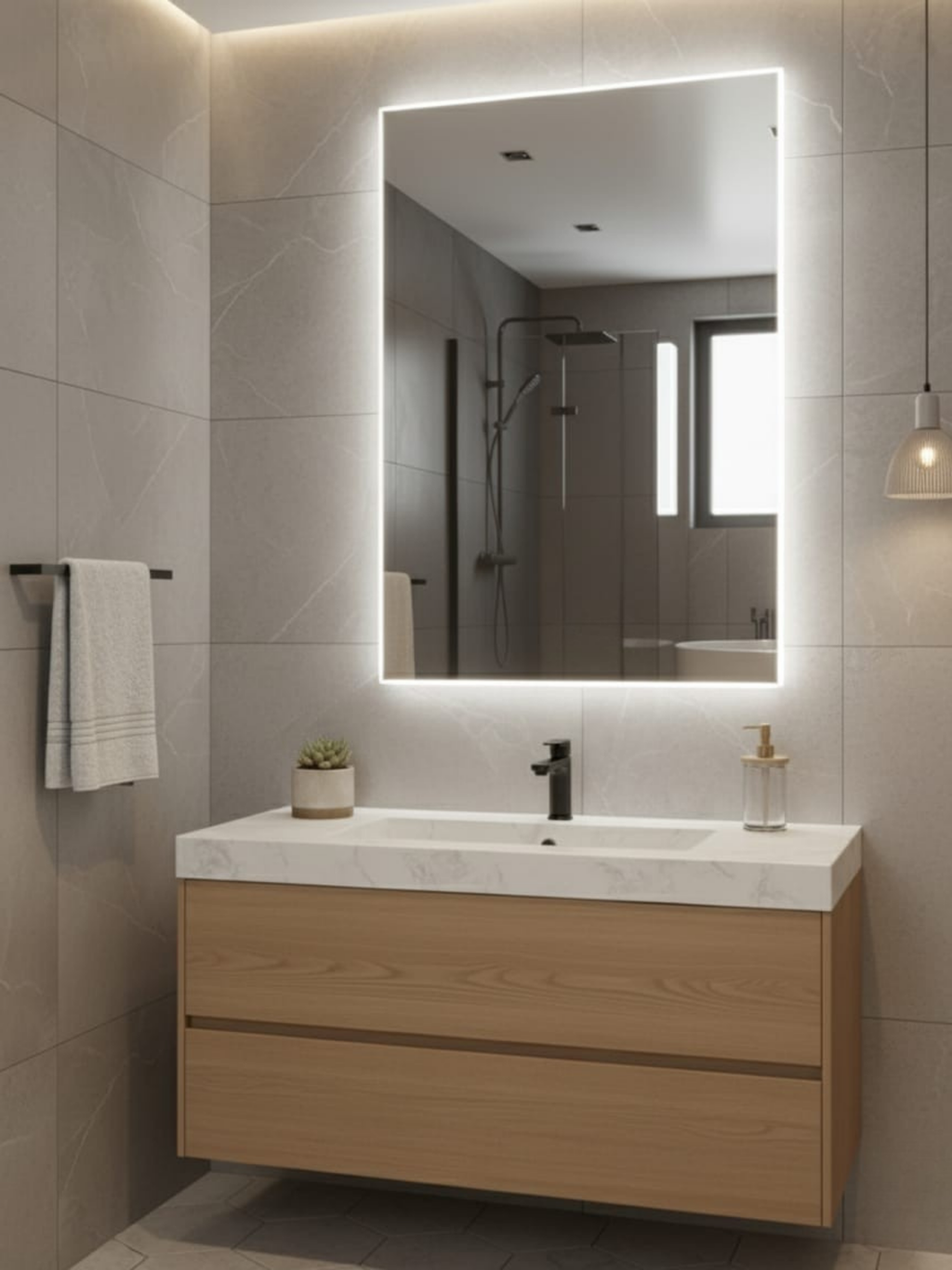 Horizon mirror premium finish detail - polished edges, precision craftsmanship, made in Poland by Anima & Art
