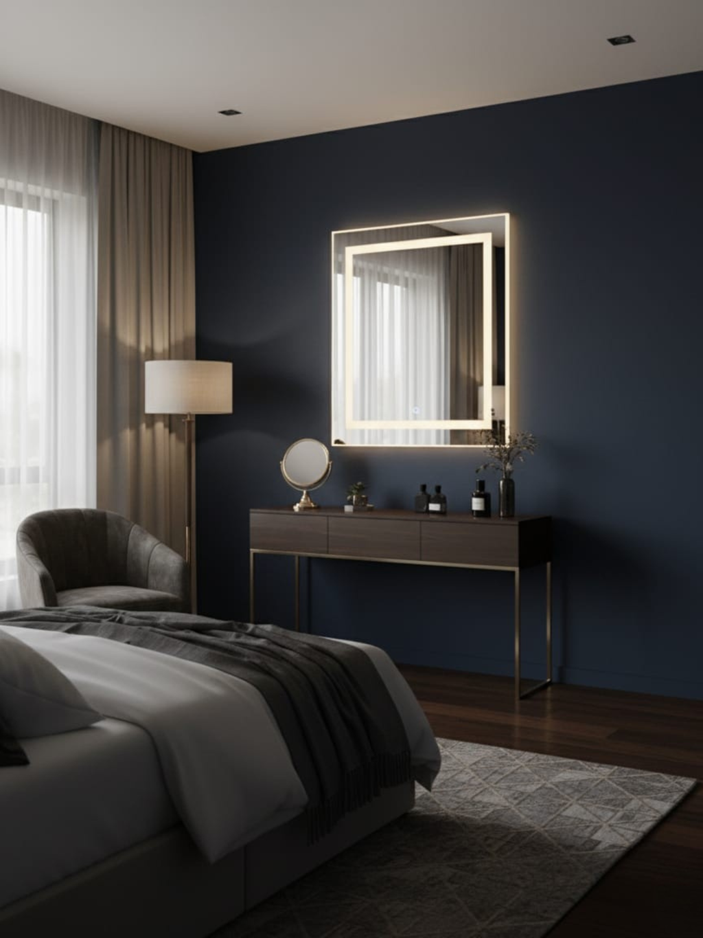 La Luna LED mirror in modern interior - IP65 waterproof, luxury design for bathroom, bedroom & living spaces
