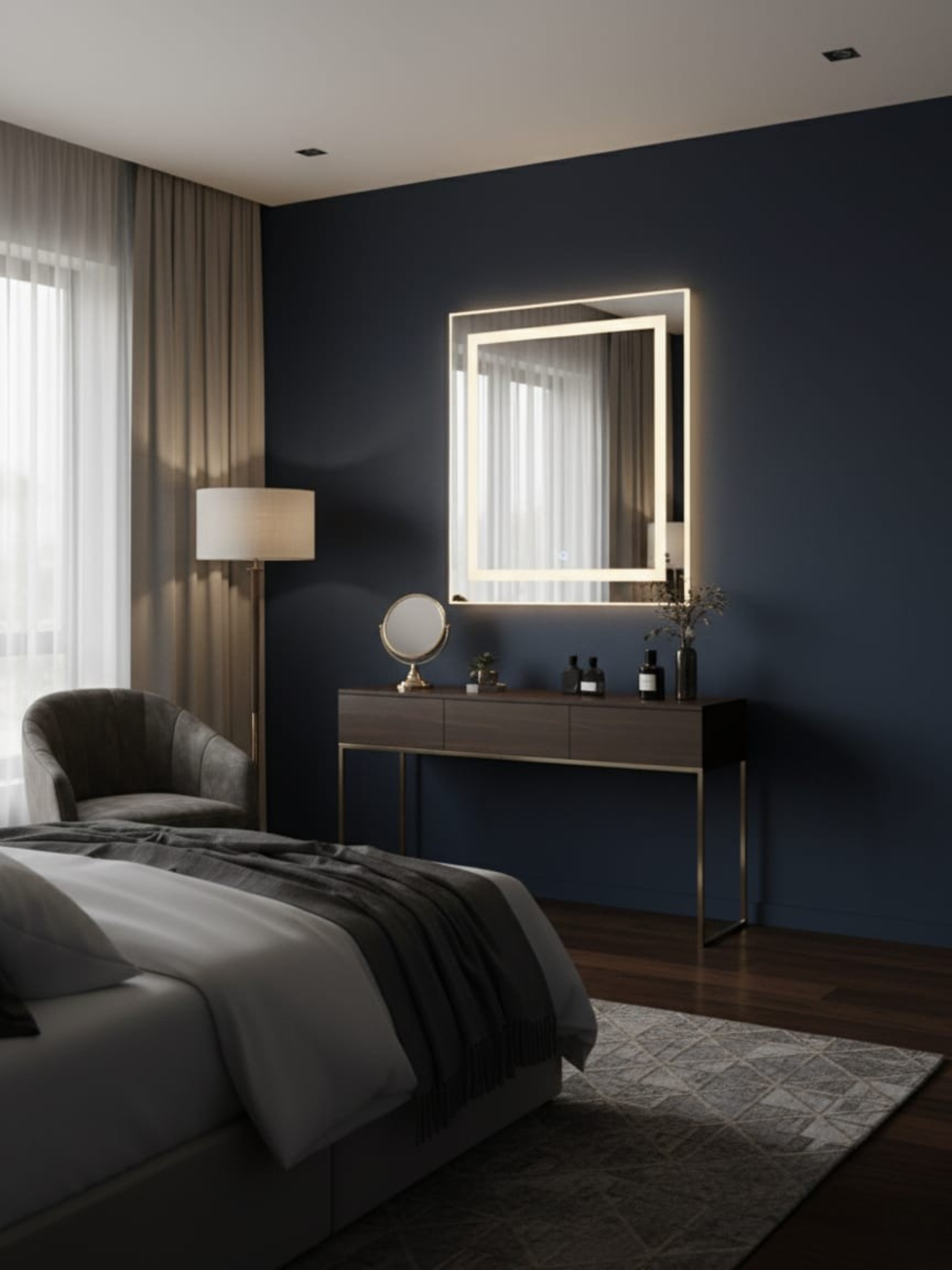 La Luna LED mirror in modern interior - IP65 waterproof, luxury design for bathroom, bedroom & living spaces
