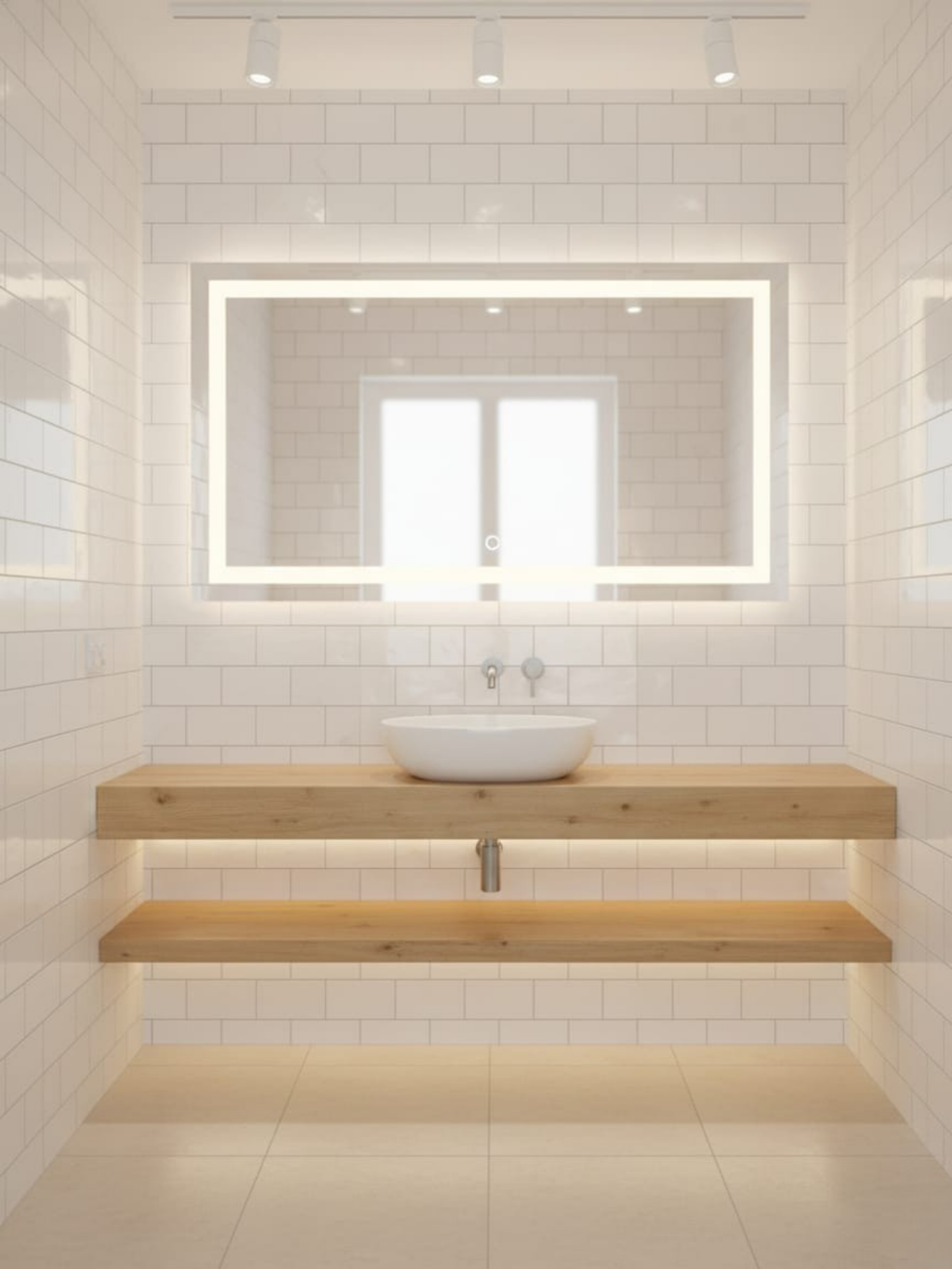 La Luna LED mirror side profile - wall mounting system, IP65 waterproof housing, compact rectangular design
