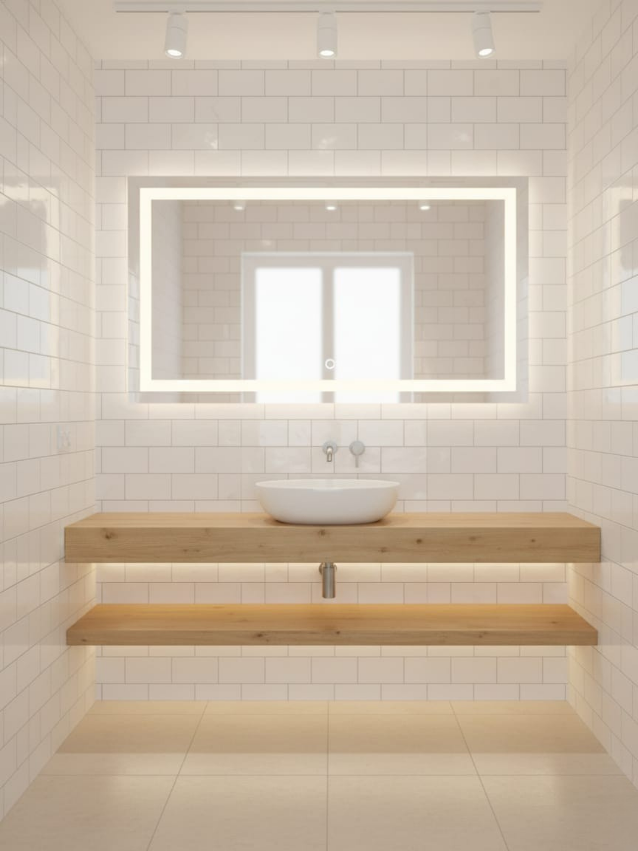 La Luna LED mirror side profile - wall mounting system, IP65 waterproof housing, compact rectangular design
