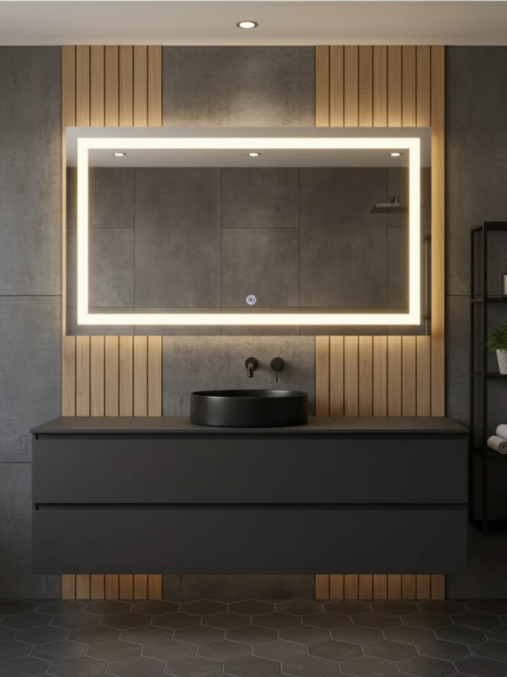 La Luna LED mirror technical specs - 30 size dimensions chart, electrical parameters, IP65, 5-year warranty
