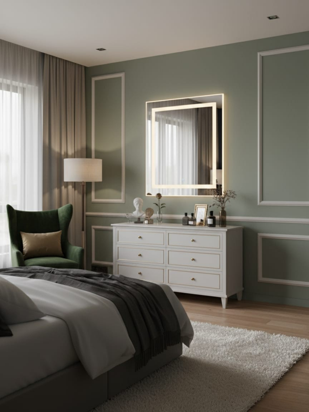 COB LED lighting system in La Luna mirror - energy-efficient, warm light, uniform illumination for any room
