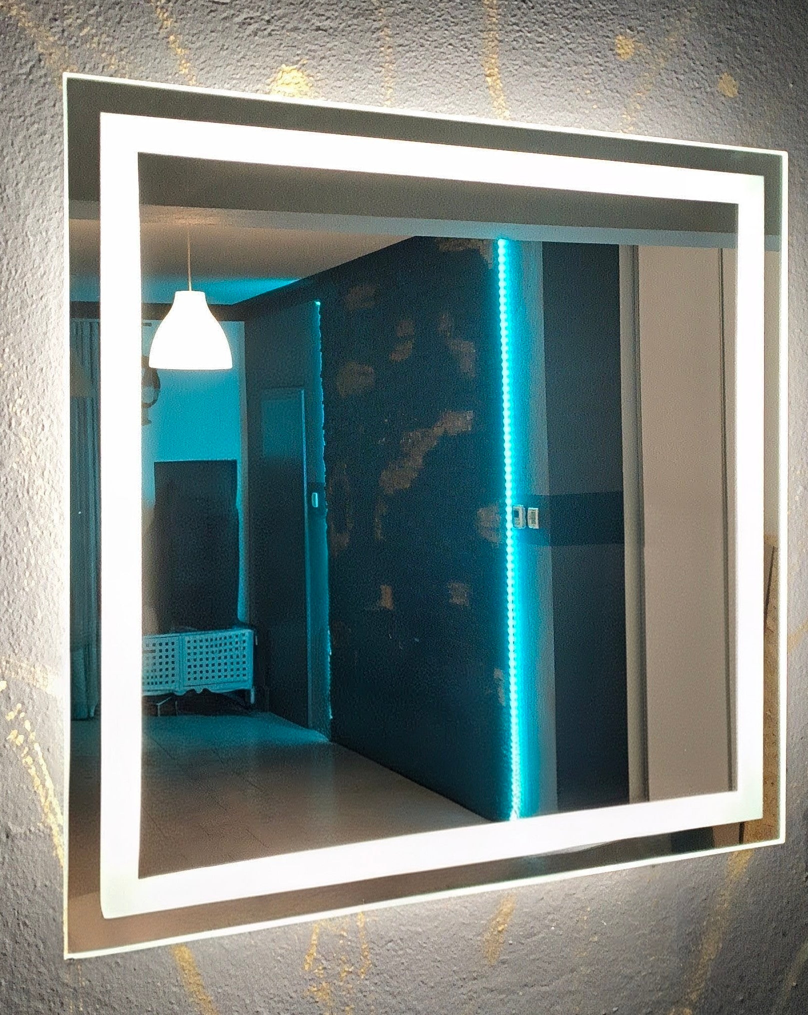 LED mirror La Luna wall switch – main product photo, rectangular/square, 21 sizes, handmade Anima Art