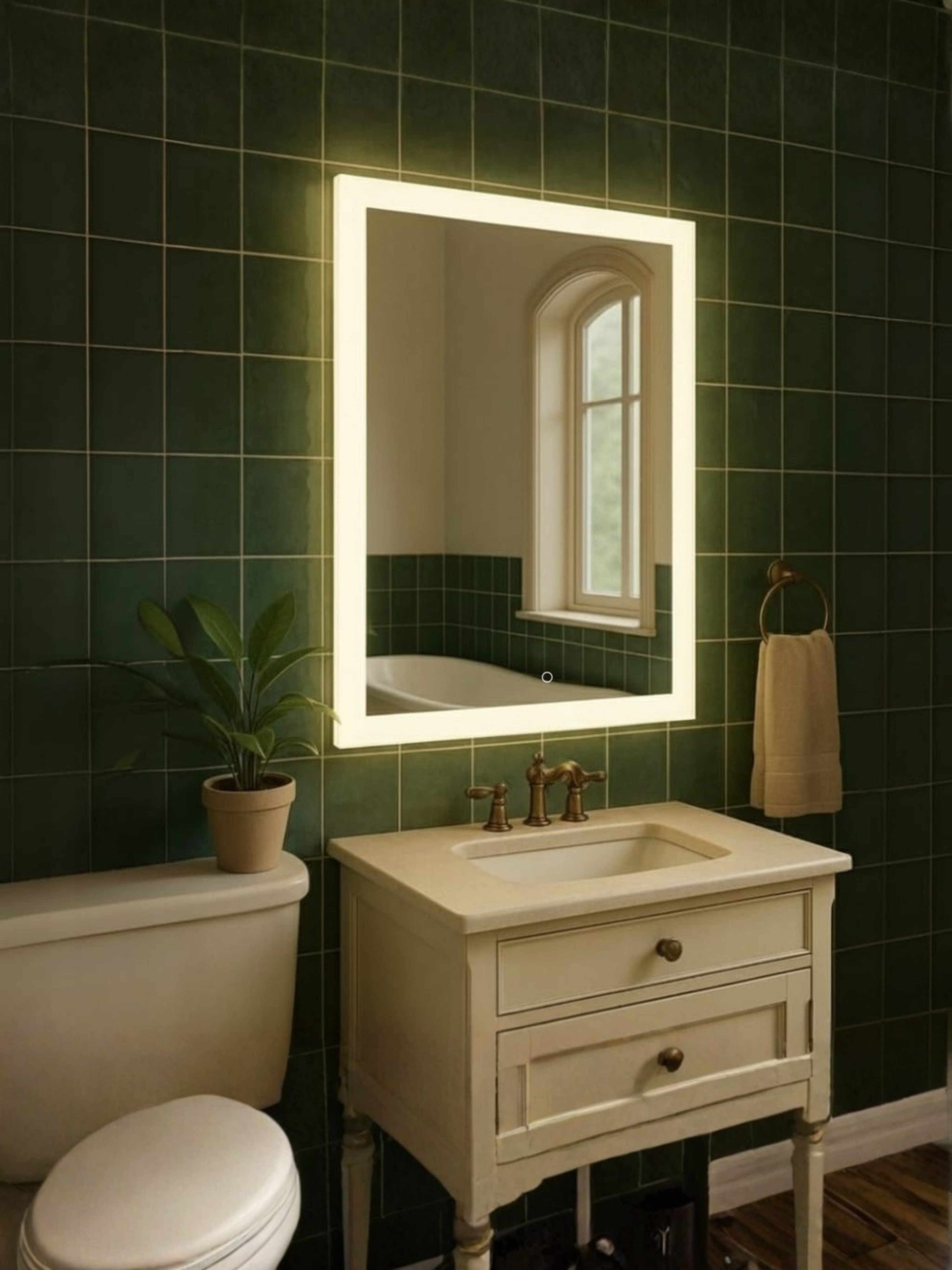 Lena LED mirror in modern interior - IP65 waterproof, luxury design for bathroom, bedroom & living spaces
