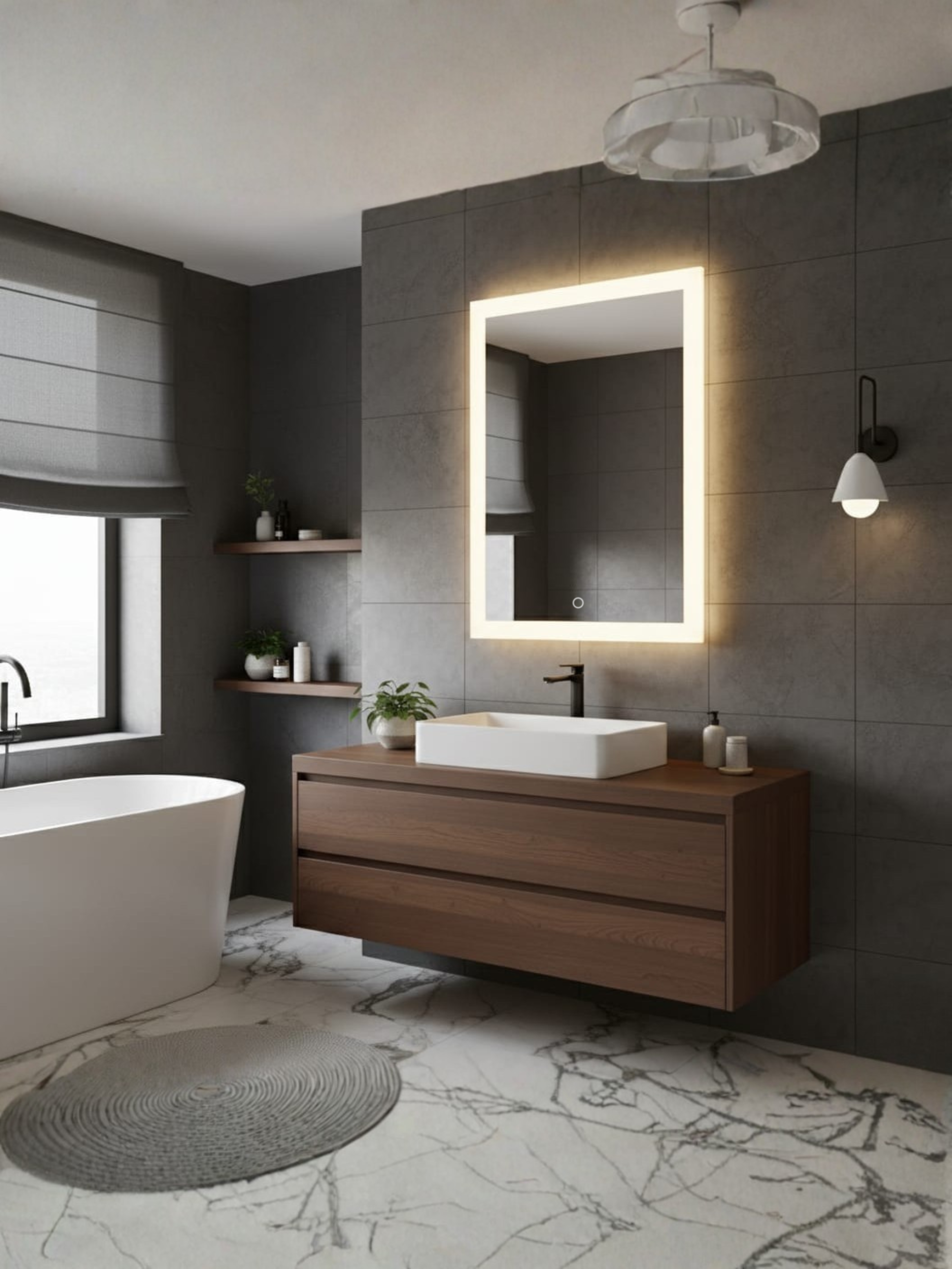 Lena LED mirror side profile - wall mounting system, IP65 housing, compact design for bathroom & home
