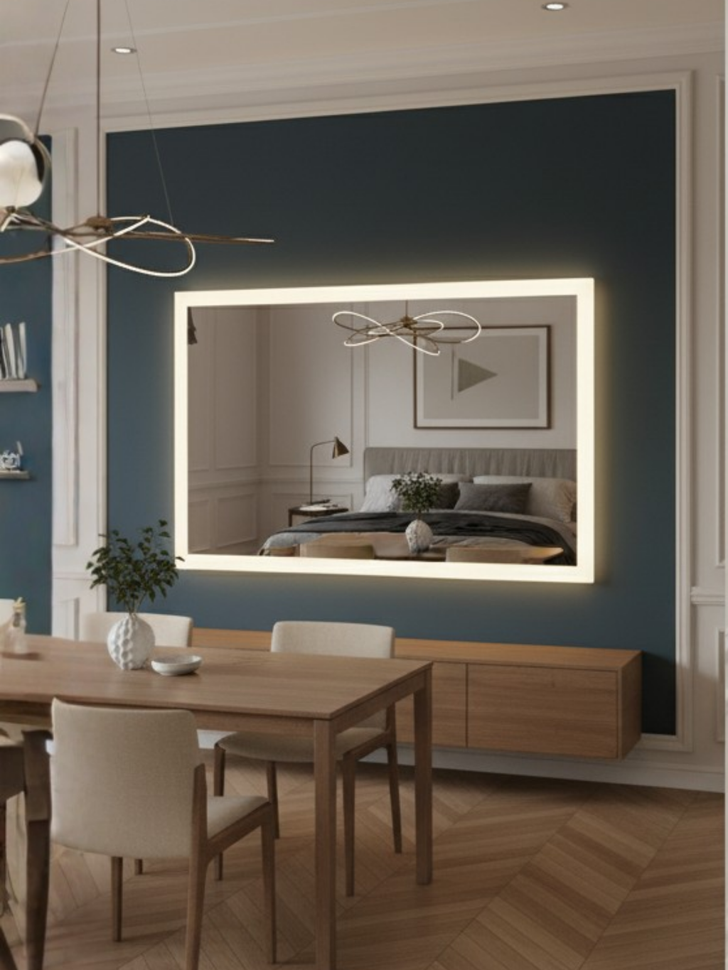 Lena LED mirror side profile - wall mounting system, IP65 waterproof housing, compact rectangular design
