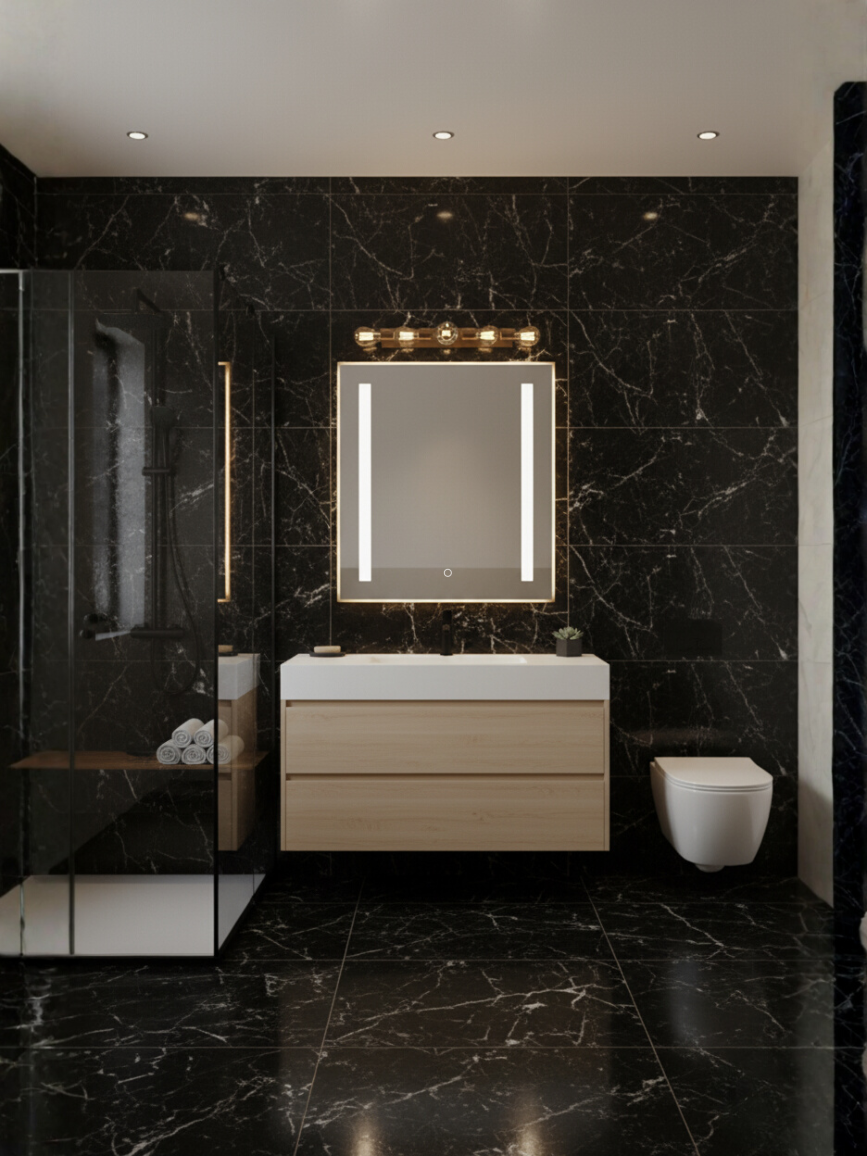 Venus LED mirror in modern bathroom interior - IP65 waterproof, luxury design for bedroom & living spaces

