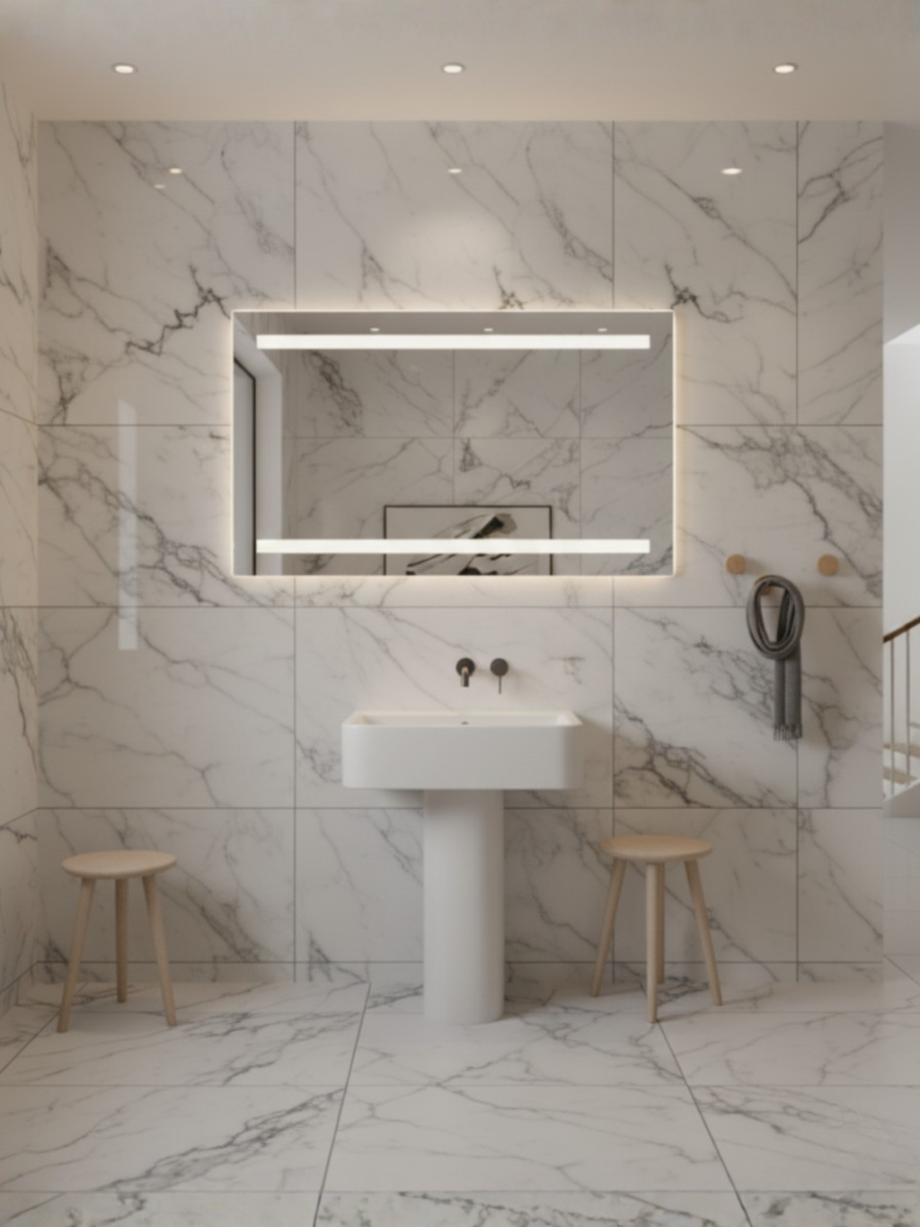 Venus LED mirror technical specs - 30 size dimensions chart, electrical parameters, IP65, 5-year warranty
