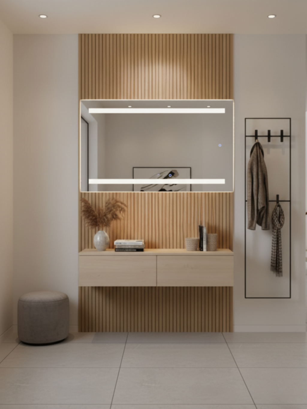 Venus LED mirror technical specs - dimensions chart, electrical parameters, IP65 certification, 5-year warranty
