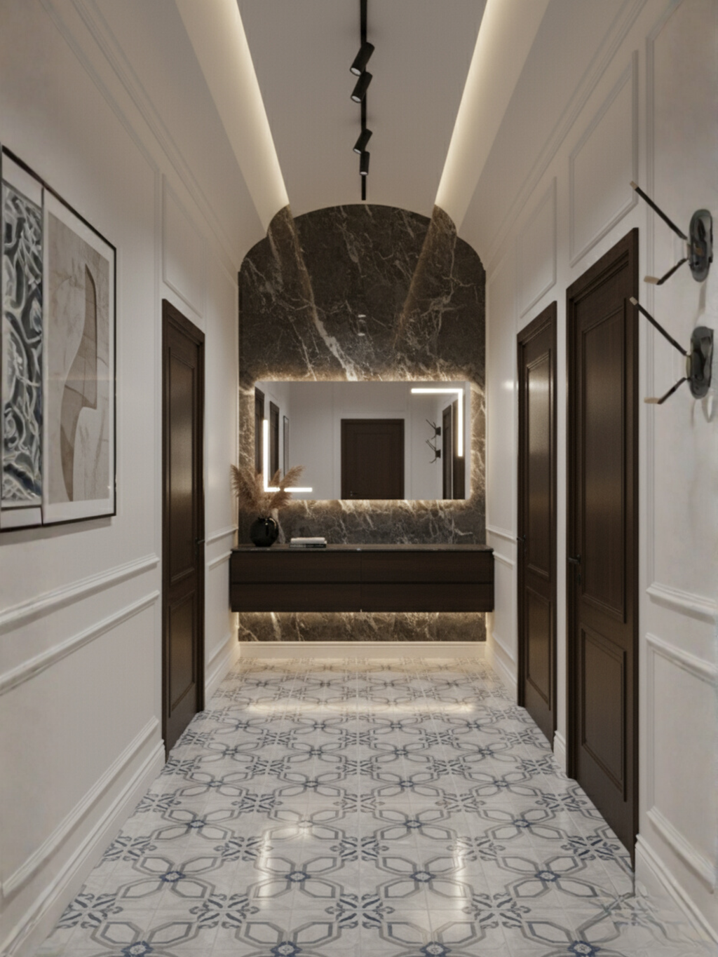 Via Lactea LED mirror in modern interior - IP65 waterproof, luxury rectangular design for bathroom & living spaces
