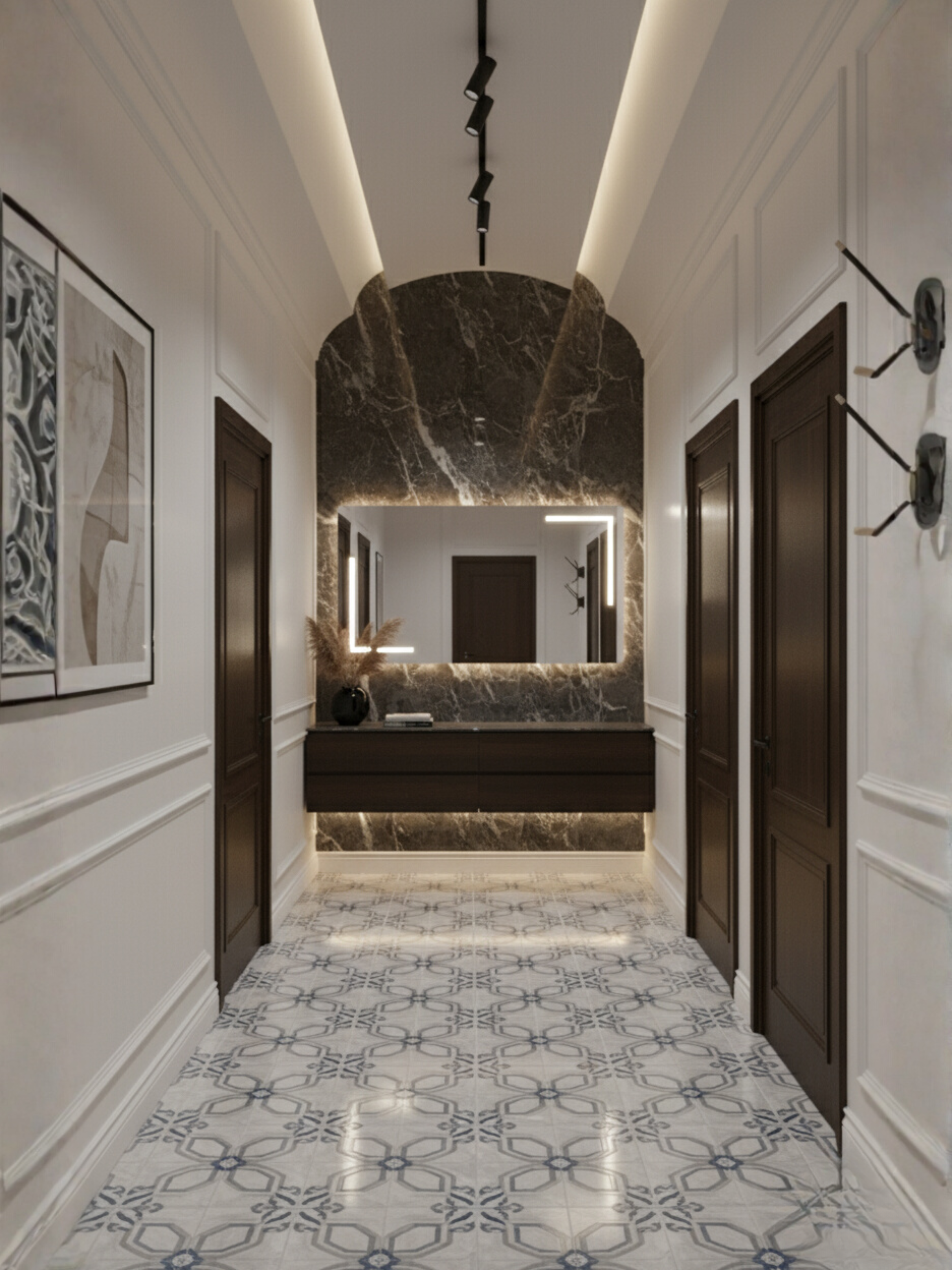 Via Lactea LED mirror in modern interior - IP65 waterproof, luxury rectangular design for bathroom & living spaces
